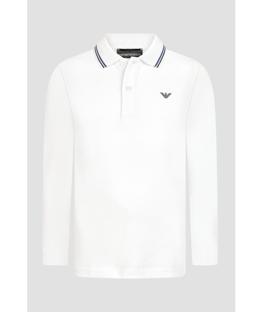 Emporio Armani Boys Long Sleeve Polo Shirt In White pas cher 