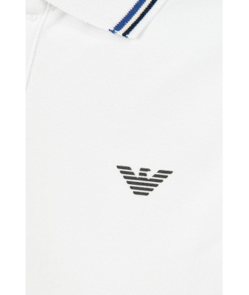 Emporio Armani Boys Long Sleeve Polo Shirt In White pas cher 