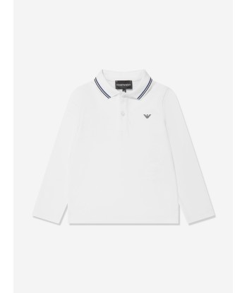 Emporio Armani Boys Long Sleeve Polo Shirt In White pas cher 