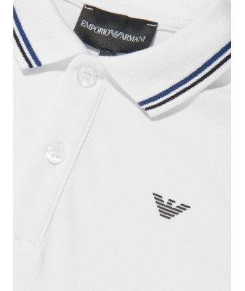 Emporio Armani Boys Long Sleeve Polo Shirt In White pas cher 