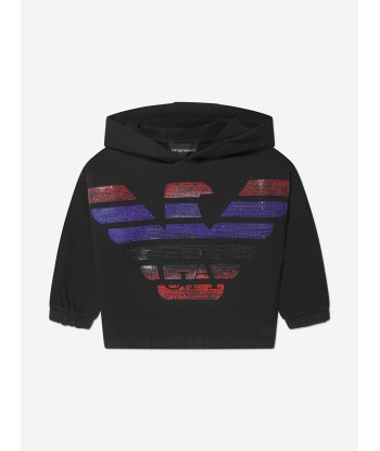 Emporio Armani Girls Sequin Logo Hoodie In Black Profitez des Offres !