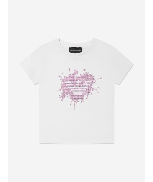 Emporio Armani Girls Diamante Logo T-Shirt In White paiement sécurisé