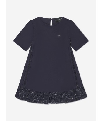 Emporio Armani Girls Side Sequin Dress In Navy en linge