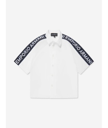 Emporio Armani Boys Logo Tape Short Sleeve Shirt In White rembourrage situé sous