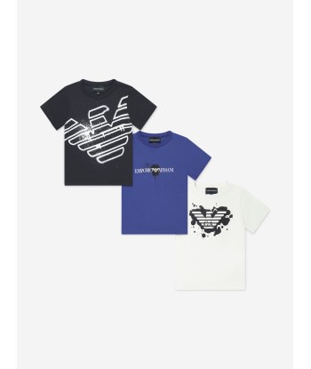 Emporio Armani Boys Logo T-Shirt Set (3 Pack) In Blue En savoir plus