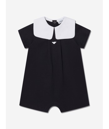 Emporio Armani Baby Sailor Neck Romper In Navy la livraison gratuite