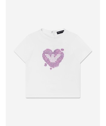 Emporio Armani Baby Girls Diamante Heart T-Shirt In White france