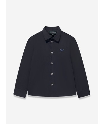 Emporio Armani Boys Long Sleeve Shirt In Navy en ligne des produits 