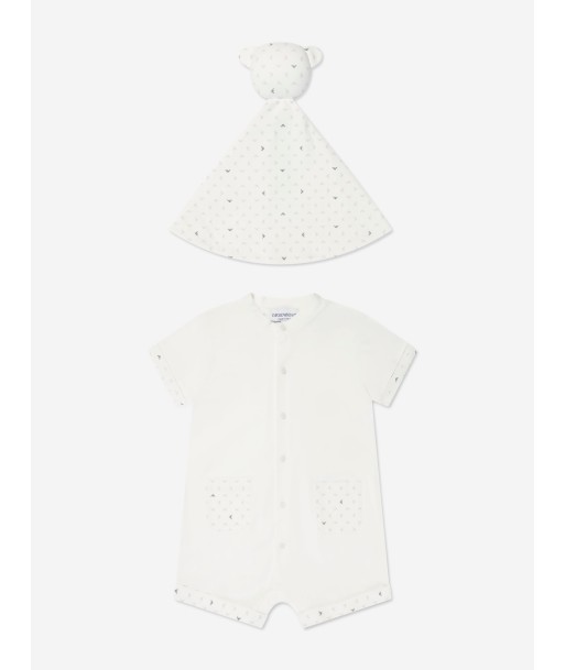 Emporio Armani Baby Romper and Blanket Gift Set In White en linge