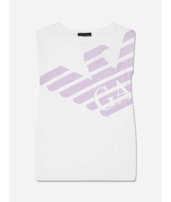 Emporio Armani Girls Sleeveless Logo Dress In White Jusqu'à 80% De Réduction