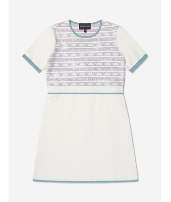 Emporio Armani Girls Short Sleeve Logo Dress In White 50-70% off 