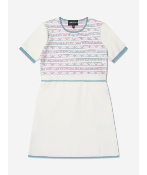 Emporio Armani Girls Short Sleeve Logo Dress In White 50-70% off 