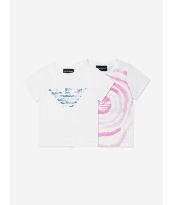 Emporio Armani Girls Logo T-Shirt Set (2 Pack) In White pas cher