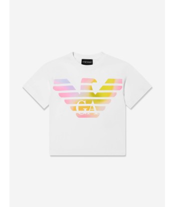 Emporio Armani Girls Logo T-Shirt In White pas cher 