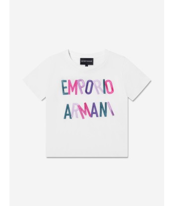 Emporio Armani Girls Logo Print T-Shirt In White Faites des économies