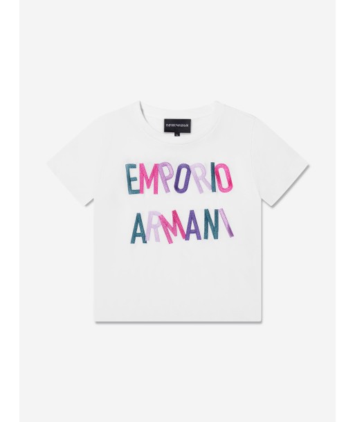 Emporio Armani Girls Logo Print T-Shirt In White Faites des économies