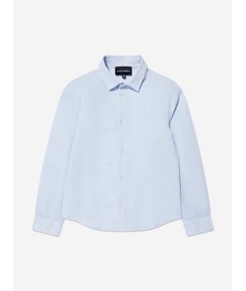 Emporio Armani Boys Linen Long Sleeve Shirt In Blue en ligne