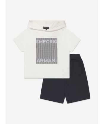 Emporio Armani Boys T-Shirt And Shorts Set In White ouvre sa boutique