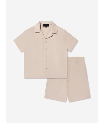 Emporio Armani Boys Linen Shirt And Shorts Set In Beige Découvrez la collection