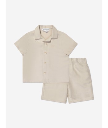 Emporio Armani Baby Boys Linen Shirt And Shorts Set In Beige Pour