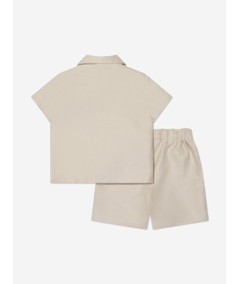 Emporio Armani Baby Boys Linen Shirt And Shorts Set In Beige Pour