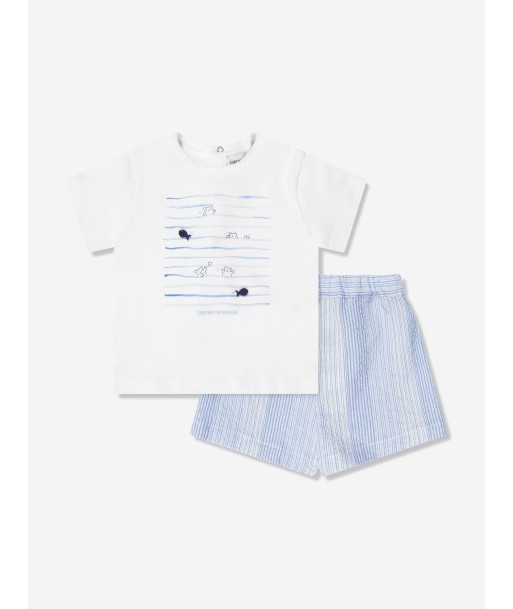 Emporio Armani Baby Boys T-Shirt And Shorts Set In Blue offre 