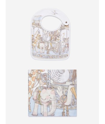 Atelier Choux Baby Boys Carousel Swaddle And Small Bib Gift Box Set in Blue soldes