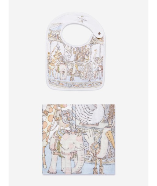 Atelier Choux Baby Boys Carousel Swaddle And Small Bib Gift Box Set in Blue soldes