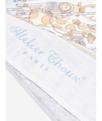 Atelier Choux Baby Boys Carousel Swaddle And Small Bib Gift Box Set in Blue soldes