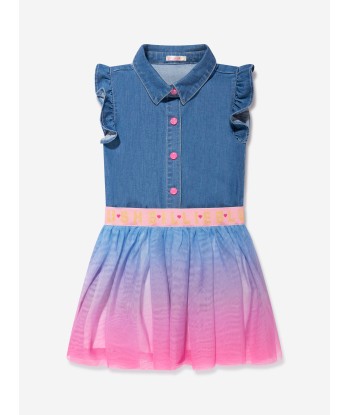 Billieblush Girls Denim And Mesh Dress in Blue Faites des économies