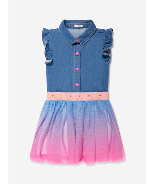 Billieblush Girls Denim And Mesh Dress in Blue Faites des économies