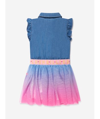 Billieblush Girls Denim And Mesh Dress in Blue Faites des économies