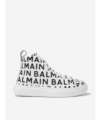 Balmain Kids Leather Logo High Top Trainers Comparez plus de prix