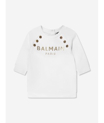 Balmain Baby Girls Logo Jersey Dress in White hantent personnes