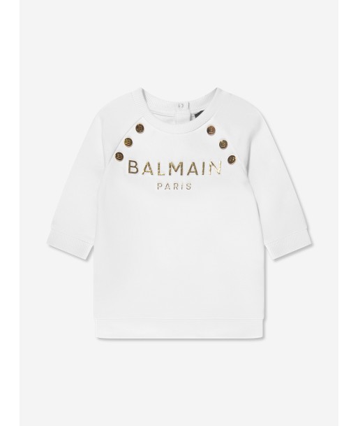 Balmain Baby Girls Logo Jersey Dress in White hantent personnes