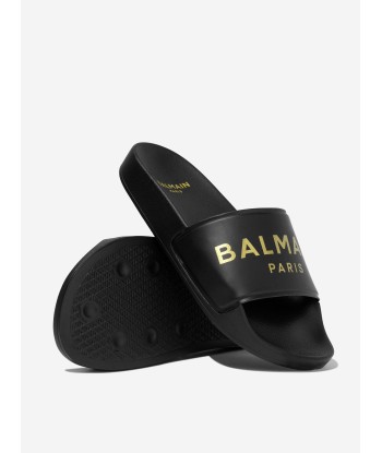 Balmain Kids Logo Sliders in Black de France