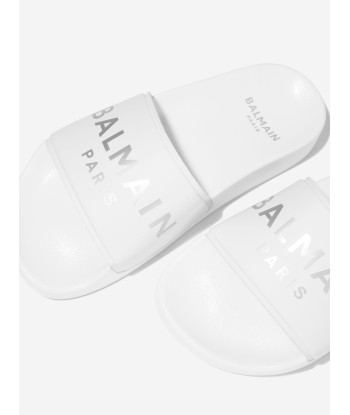 Balmain Kids Logo Sliders in White l'évolution des habitudes 