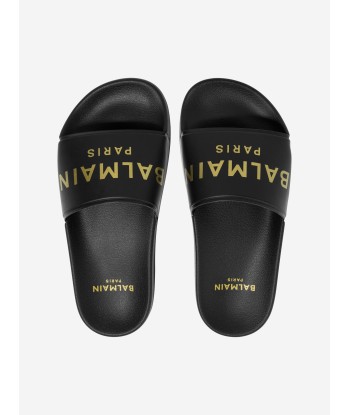 Balmain Kids Logo Sliders in Black de France