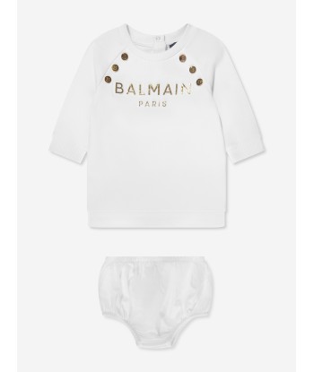 Balmain Baby Girls Logo Jersey Dress in White hantent personnes