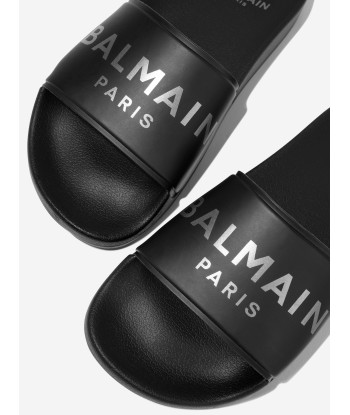 Balmain Kids Logo Sliders in Black de France