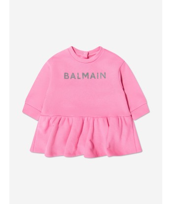 Balmain Baby Girls Logo Jersey Dress in Pink en ligne