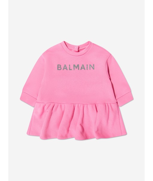 Balmain Baby Girls Logo Jersey Dress in Pink en ligne