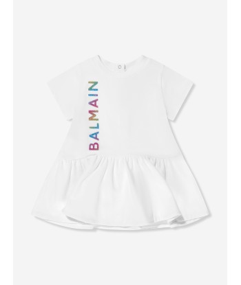 Balmain Baby Girls Logo Jersey Dress in White Livraison rapide