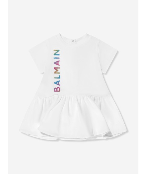 Balmain Baby Girls Logo Jersey Dress in White Livraison rapide