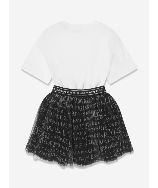 Balmain Girls Jersey And Tulle Logo Dress in White Par le système avancé 