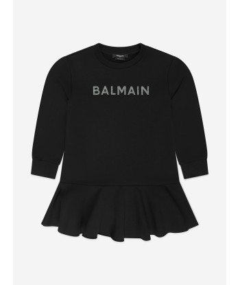 Balmain Girls Logo Jersey Dress in Black Découvrez la collection