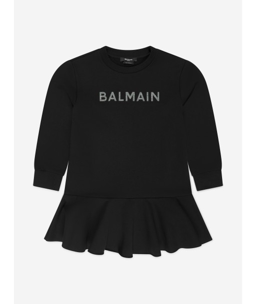 Balmain Girls Logo Jersey Dress in Black Découvrez la collection