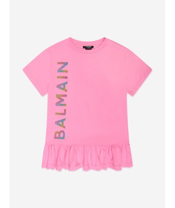 Balmain Girls Logo Jersey Dress in Pink acheter en ligne