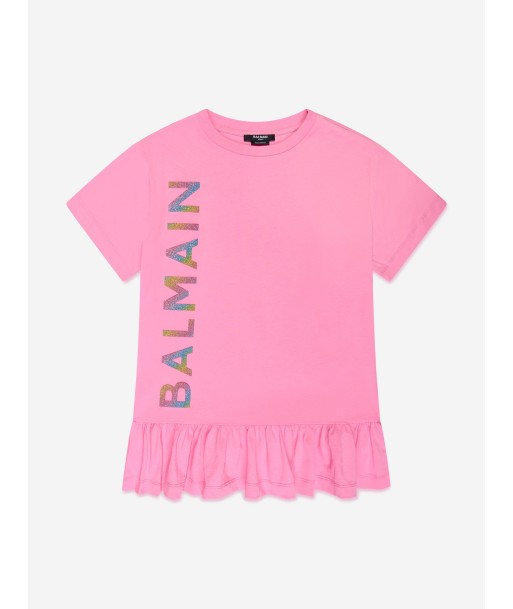 Balmain Girls Logo Jersey Dress in Pink acheter en ligne