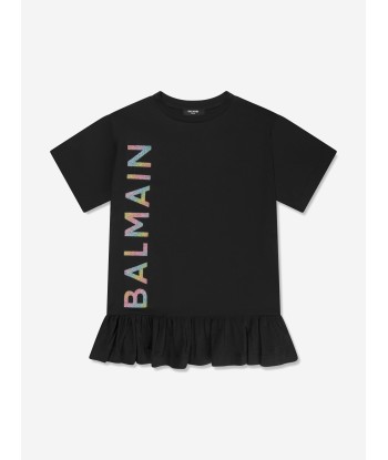 Balmain Girls Logo Jersey Dress in Black Jusqu'à 80% De Réduction